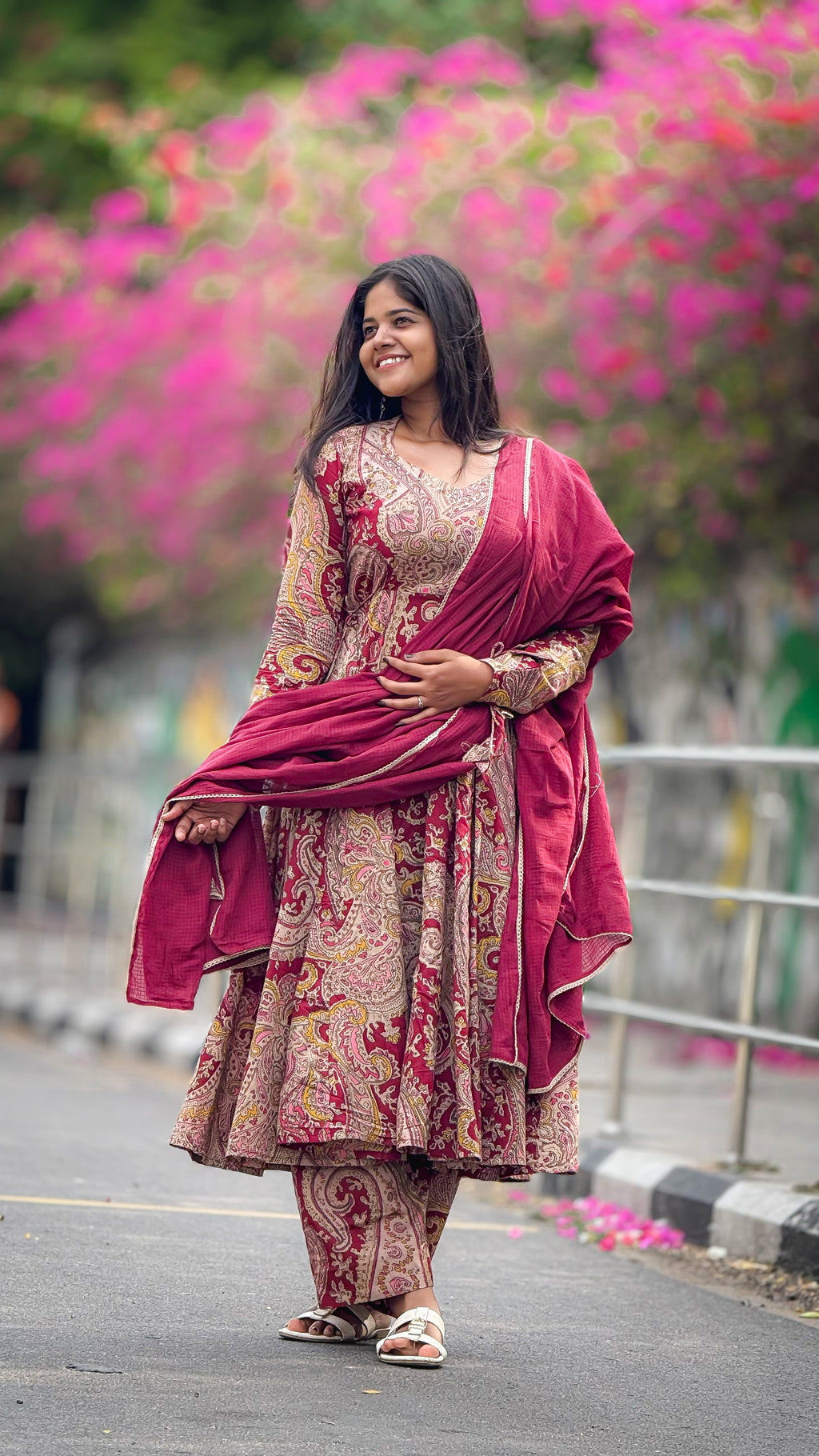 Maroon Full Sleeves Anarkali Set