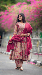 Maroon Full Sleeves Anarkali Set