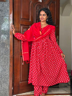 Red Full Sleeves Anarkali Set