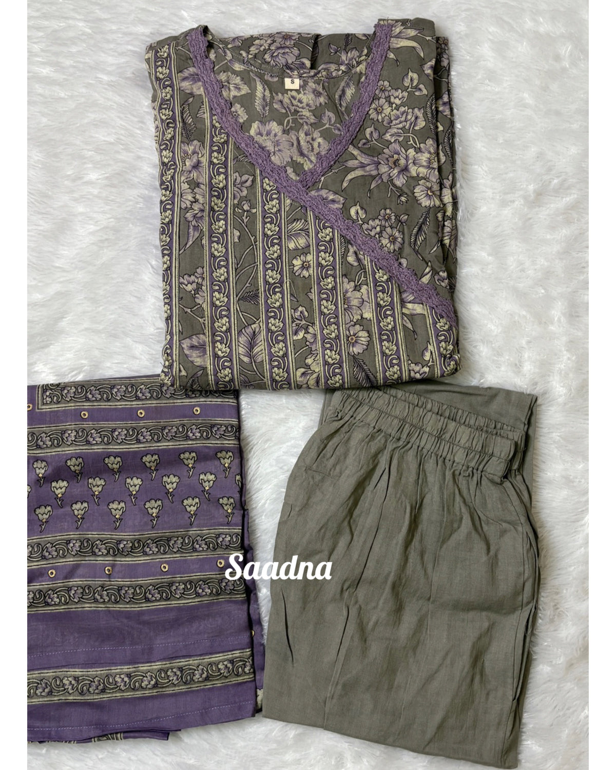 Grey lavender Anarkali Set