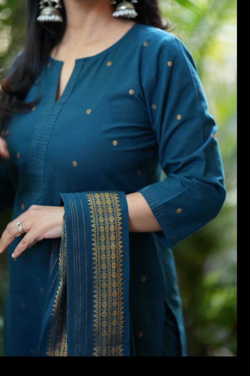 Chettinad Blue Handloom cotton Salwar set