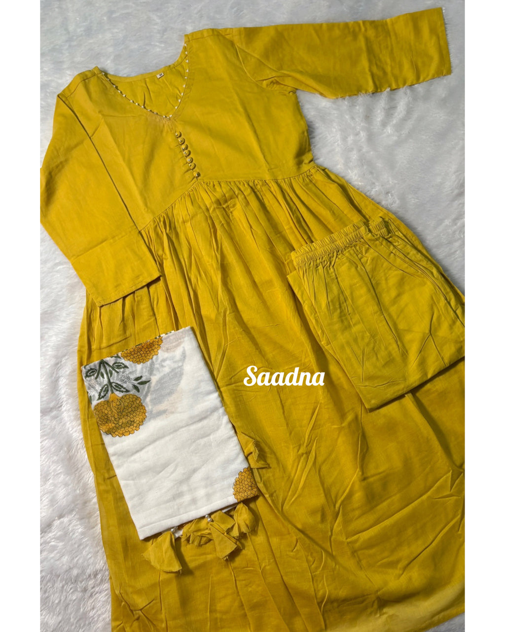 Yellow Cotton Anarkali Set