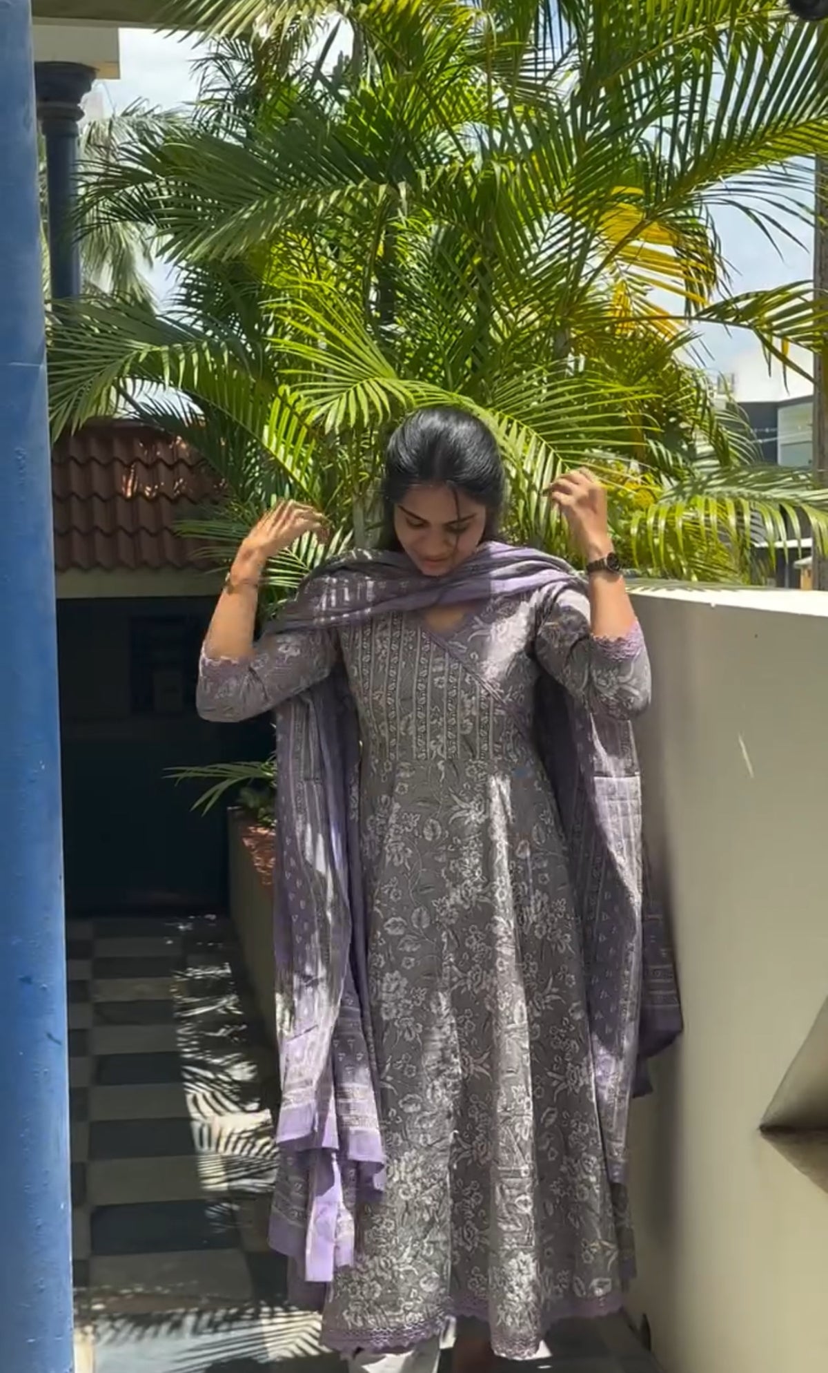 Grey lavender Anarkali Set