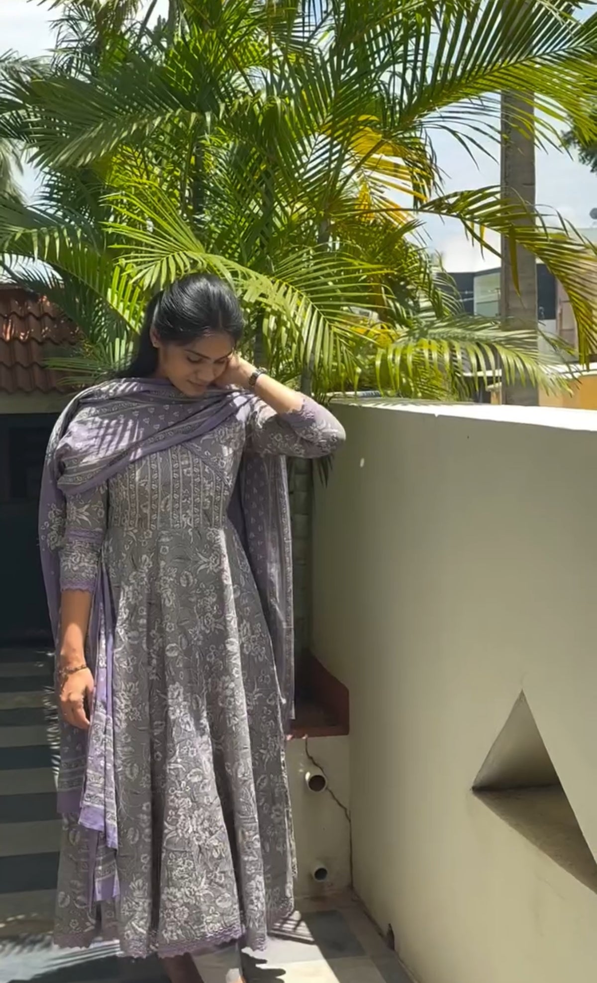 Grey lavender Anarkali Set