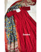 Red silk salwar set with kalamkari Dhupatta