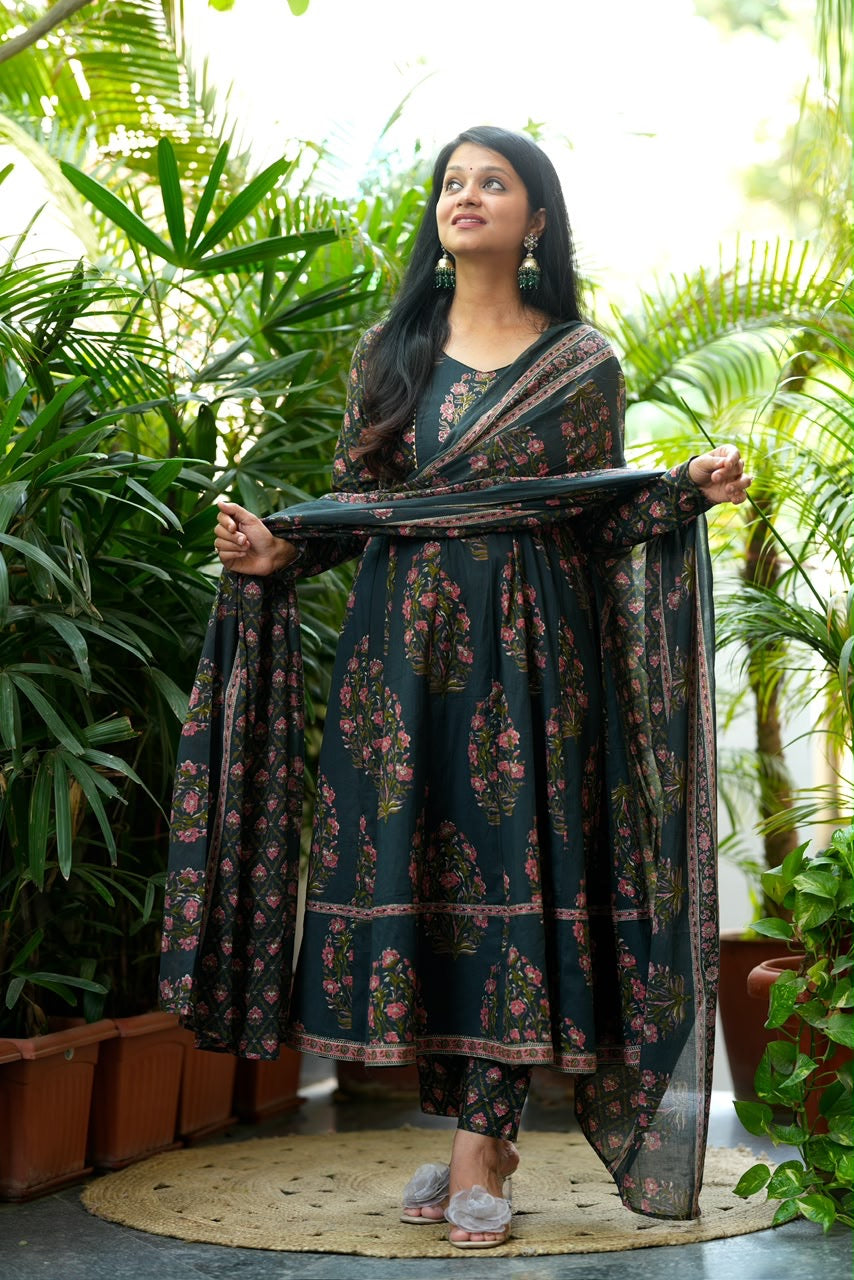 Bottle Green Anarkali set