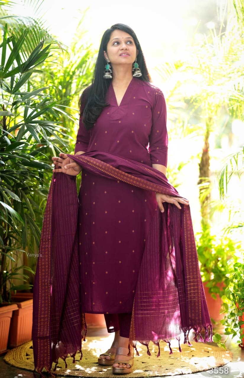 Chettinad Wine handloom Cotton salwar set