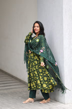 Green Cotton Anarkali Set
