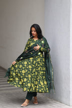 Green Cotton Anarkali Set