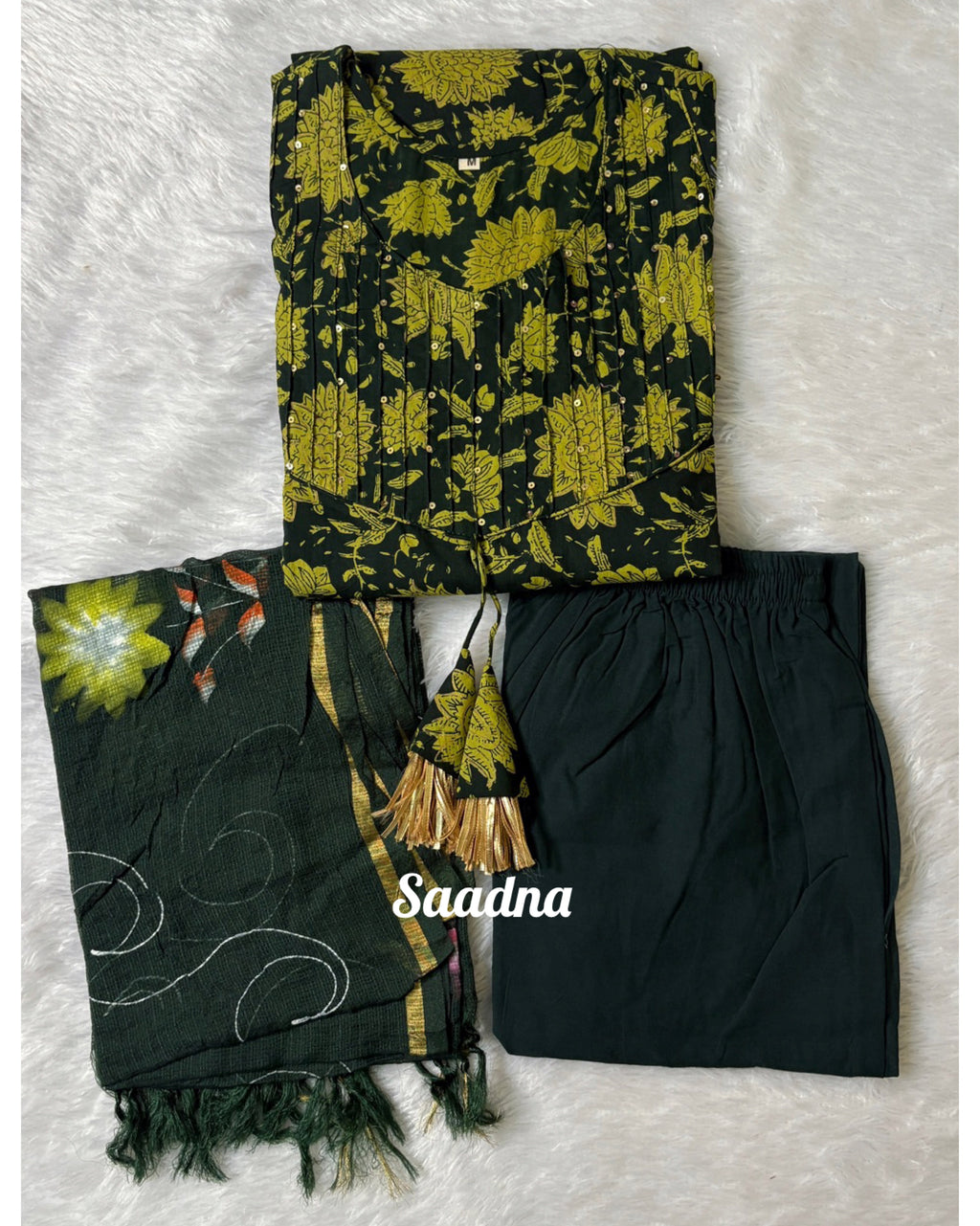 Green Cotton Anarkali Set