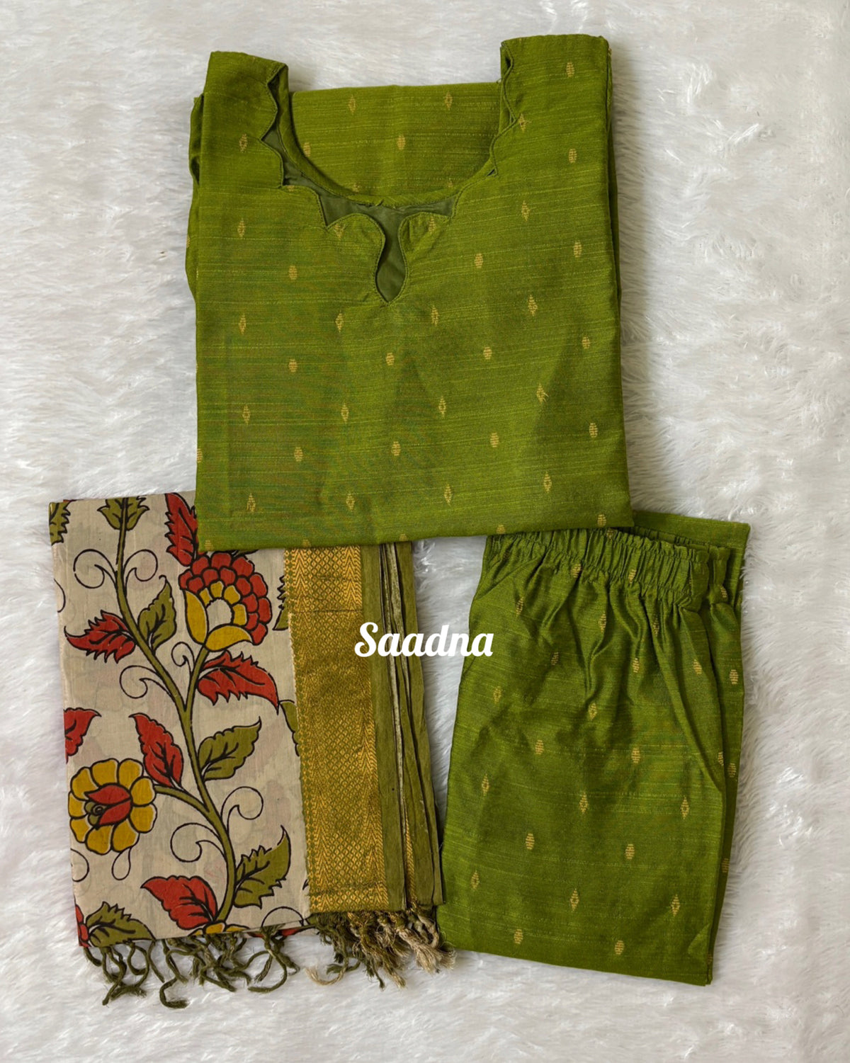 Silk salwar set with kalamkari Dhupatta