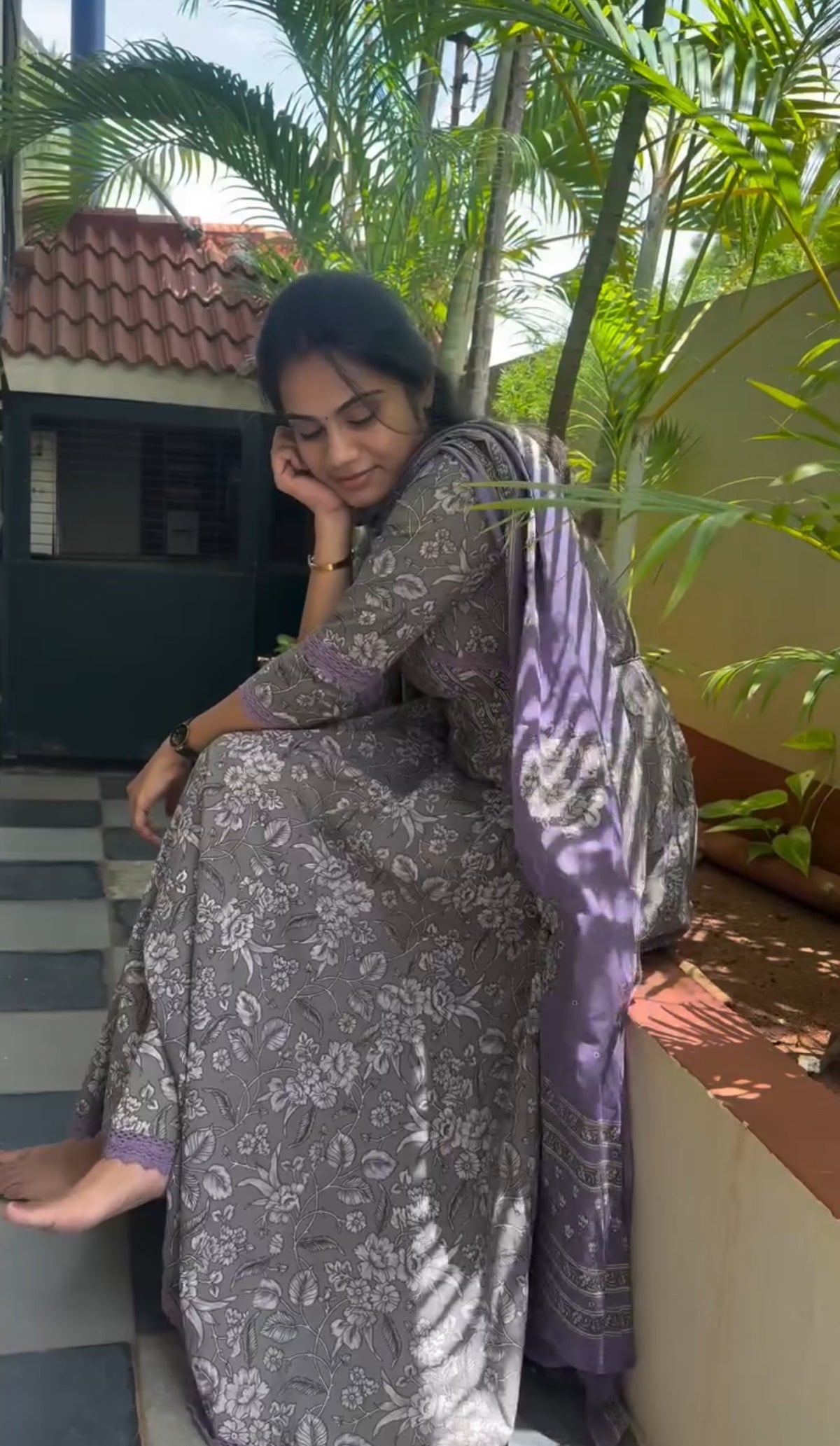 Grey lavender Anarkali Set