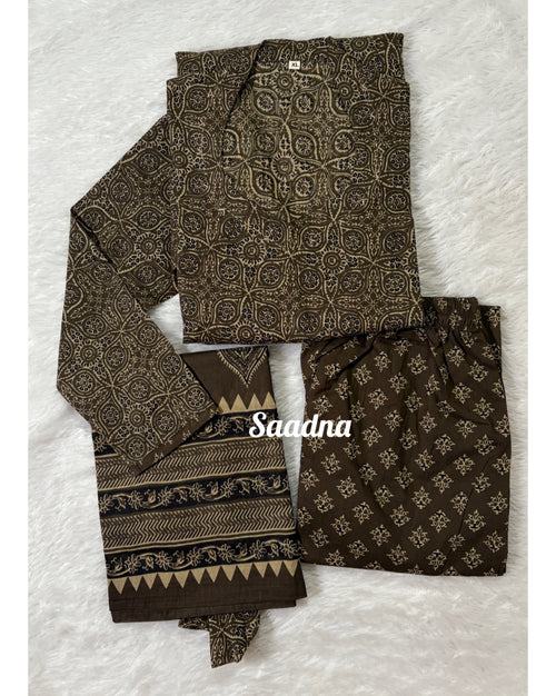 Brown ajrakh Anarkali set