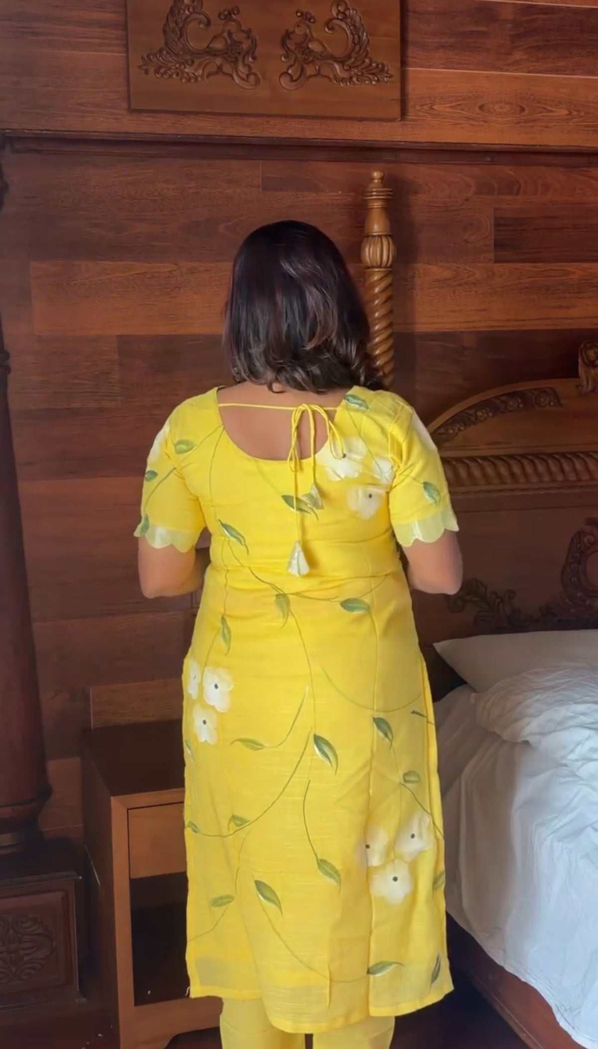Yellow hand paint Linen Salwar Set