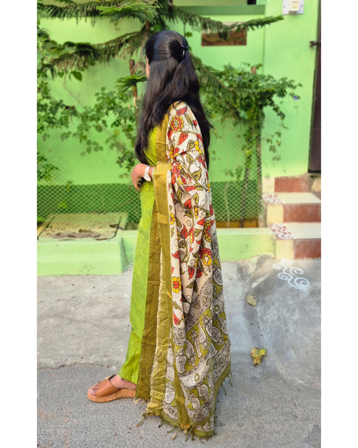 Silk salwar set with kalamkari Dhupatta