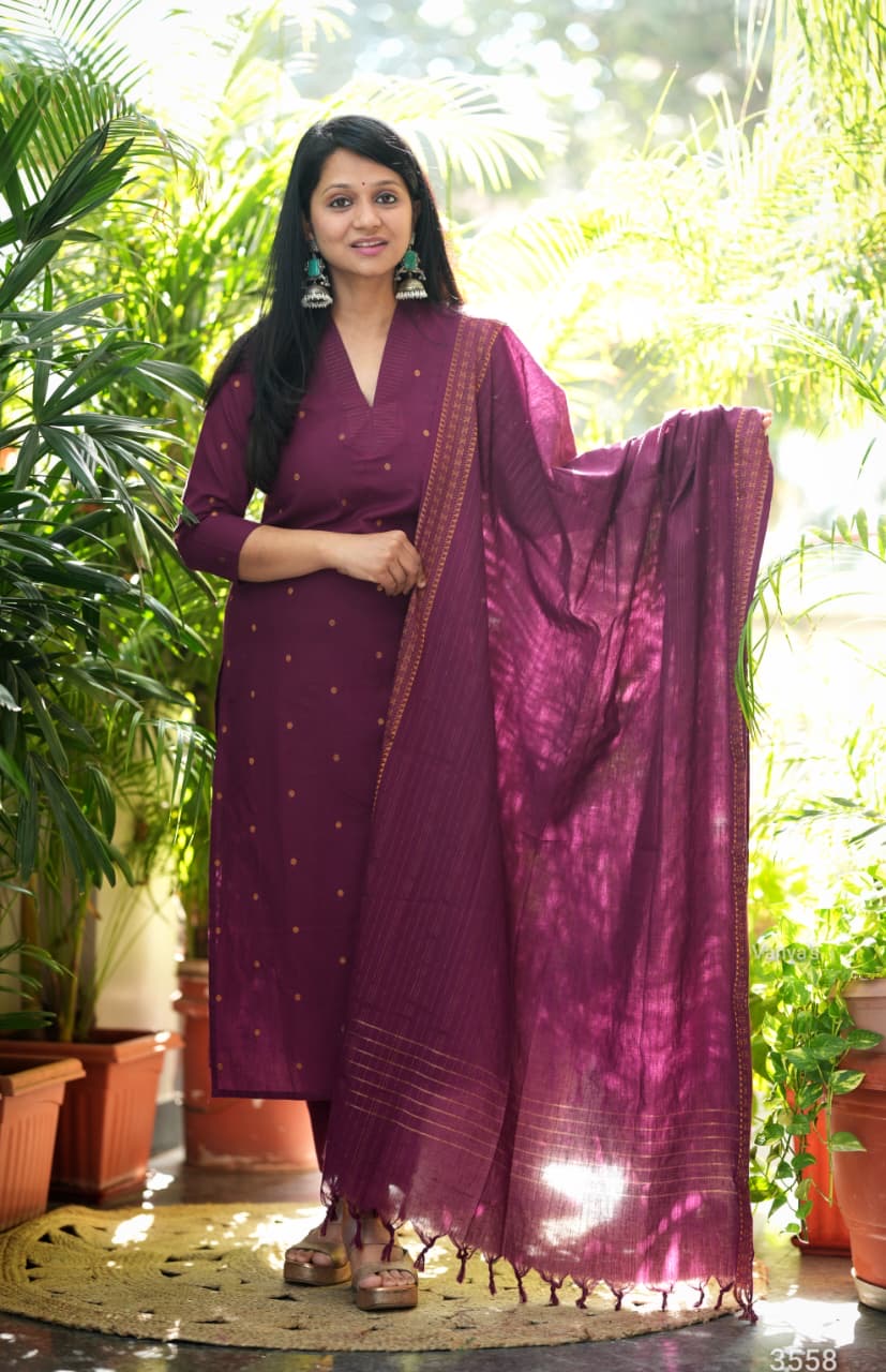 Chettinad Wine handloom Cotton salwar set