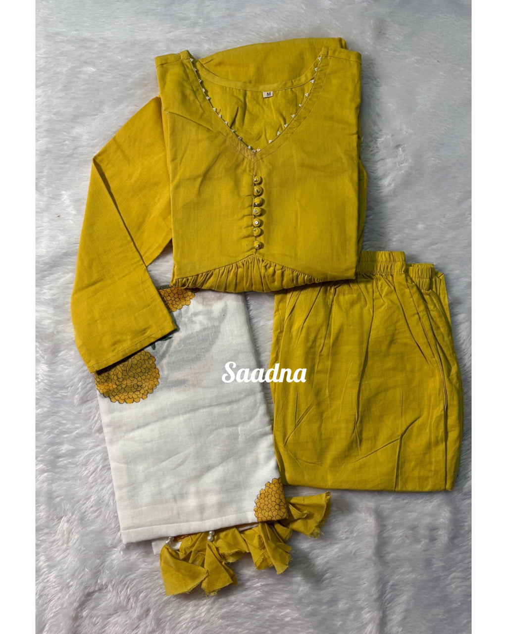 Yellow Cotton Anarkali Set
