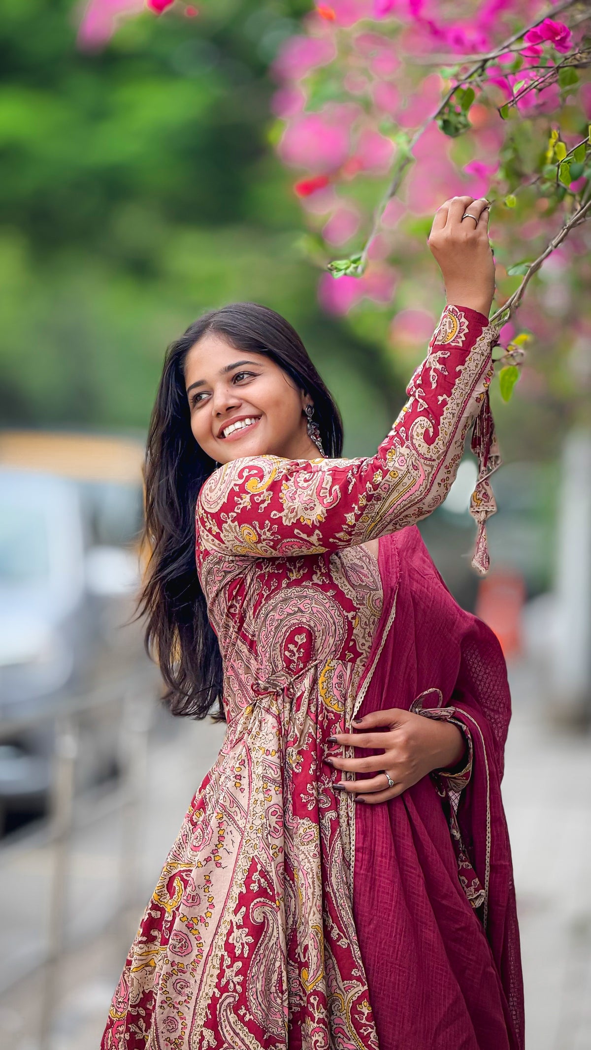 Maroon Full Sleeves Anarkali Set