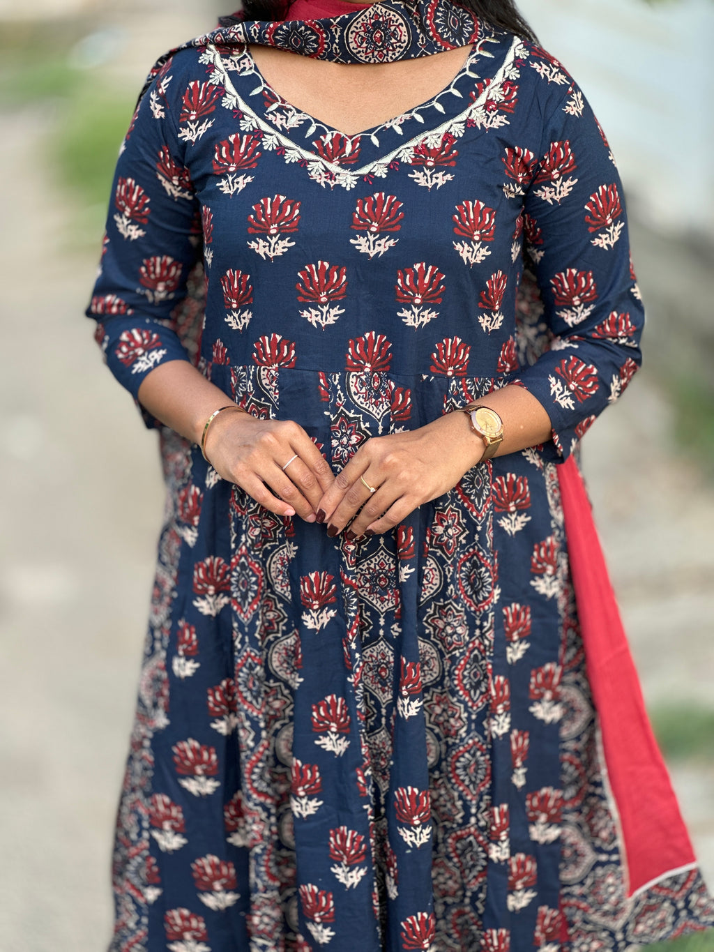 Double Ajrakh Anarkali Set