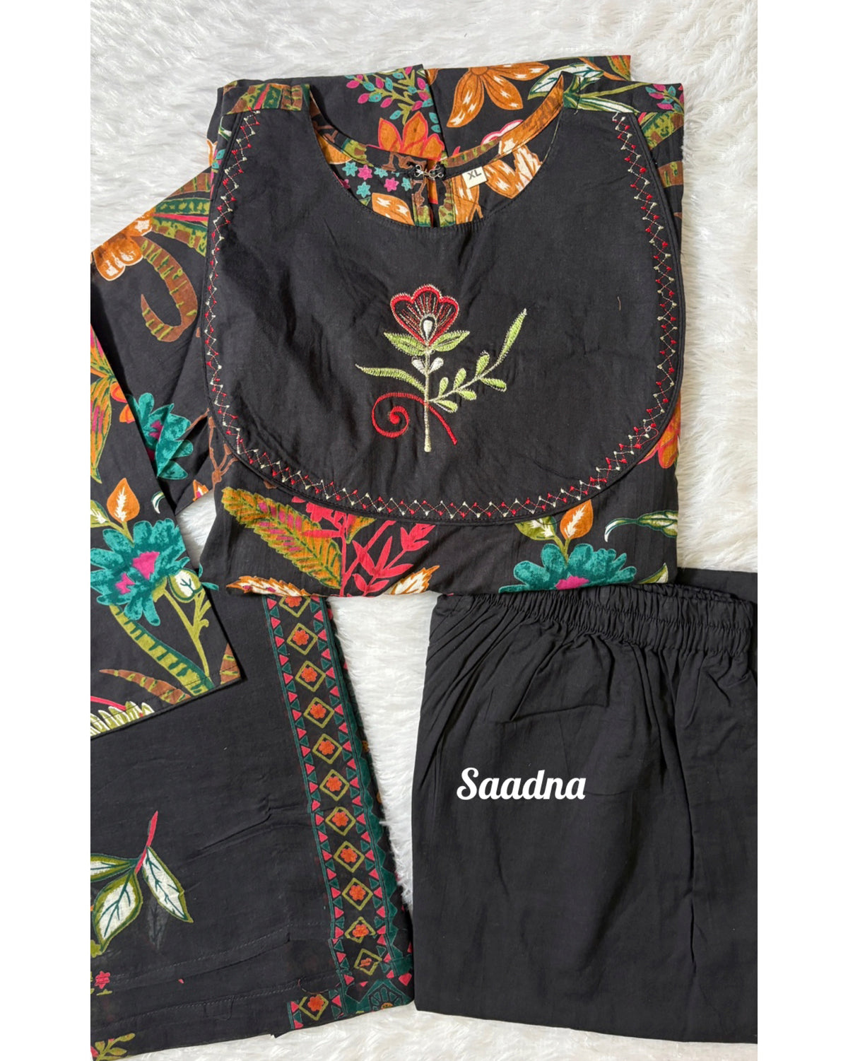 Black Floral Anarkali Set