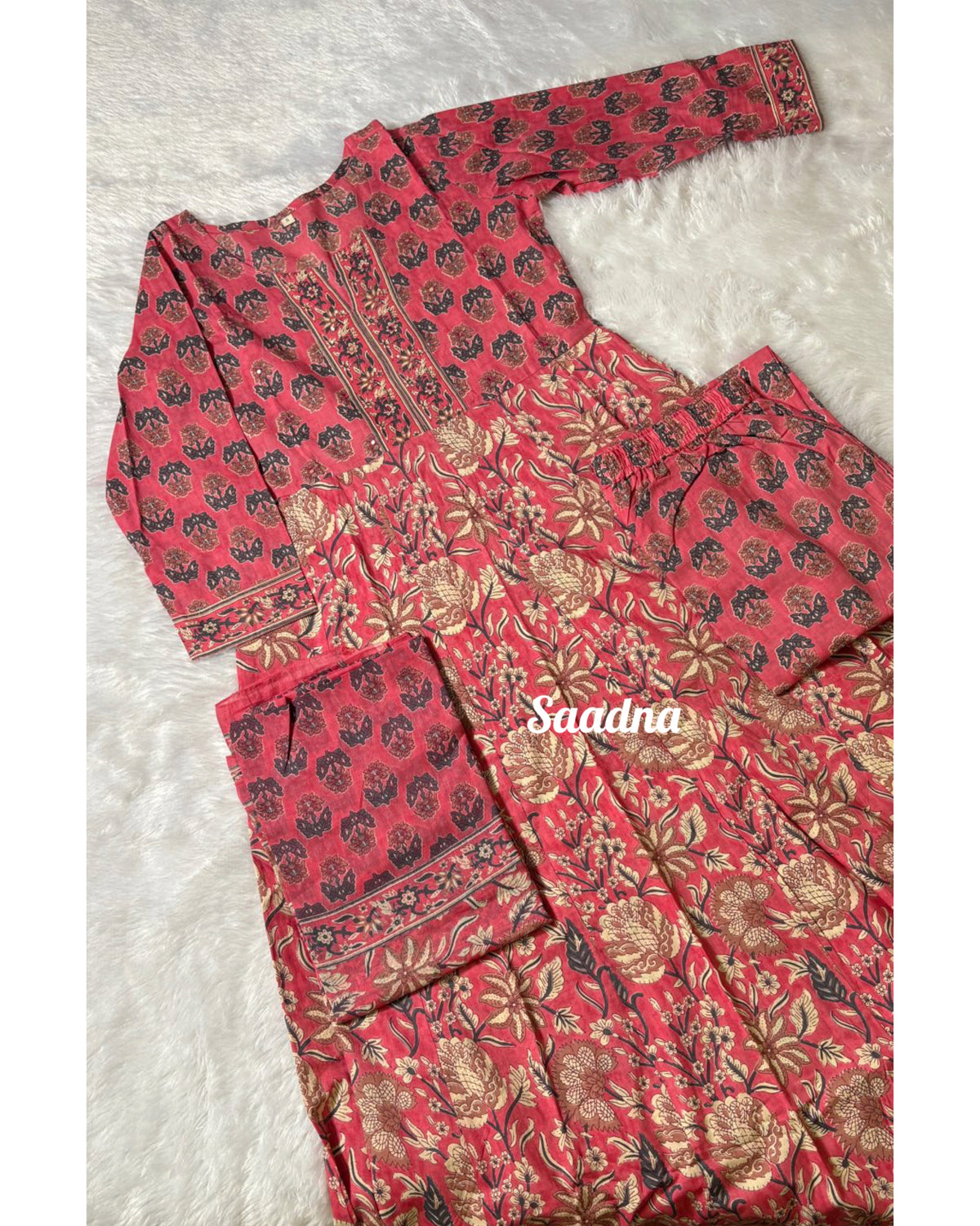 Pink cotton Anarkali set