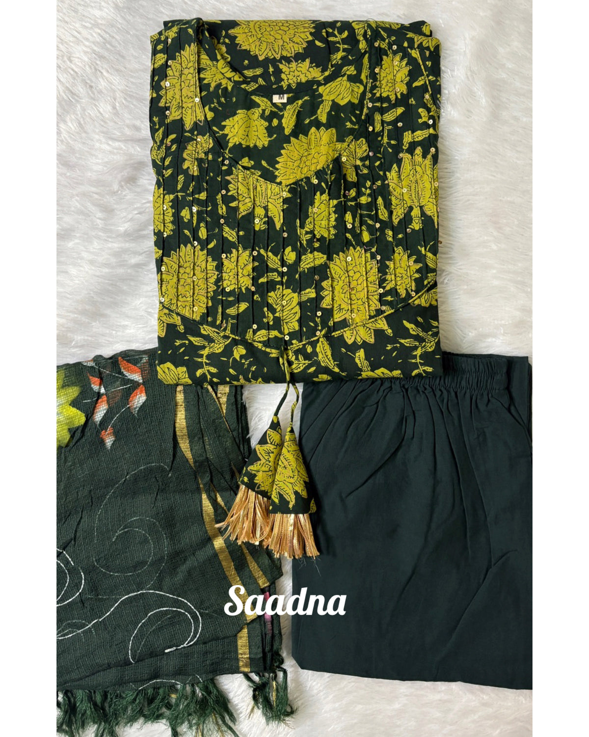 Green Cotton Anarkali Set