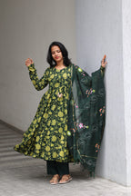 Green Cotton Anarkali Set