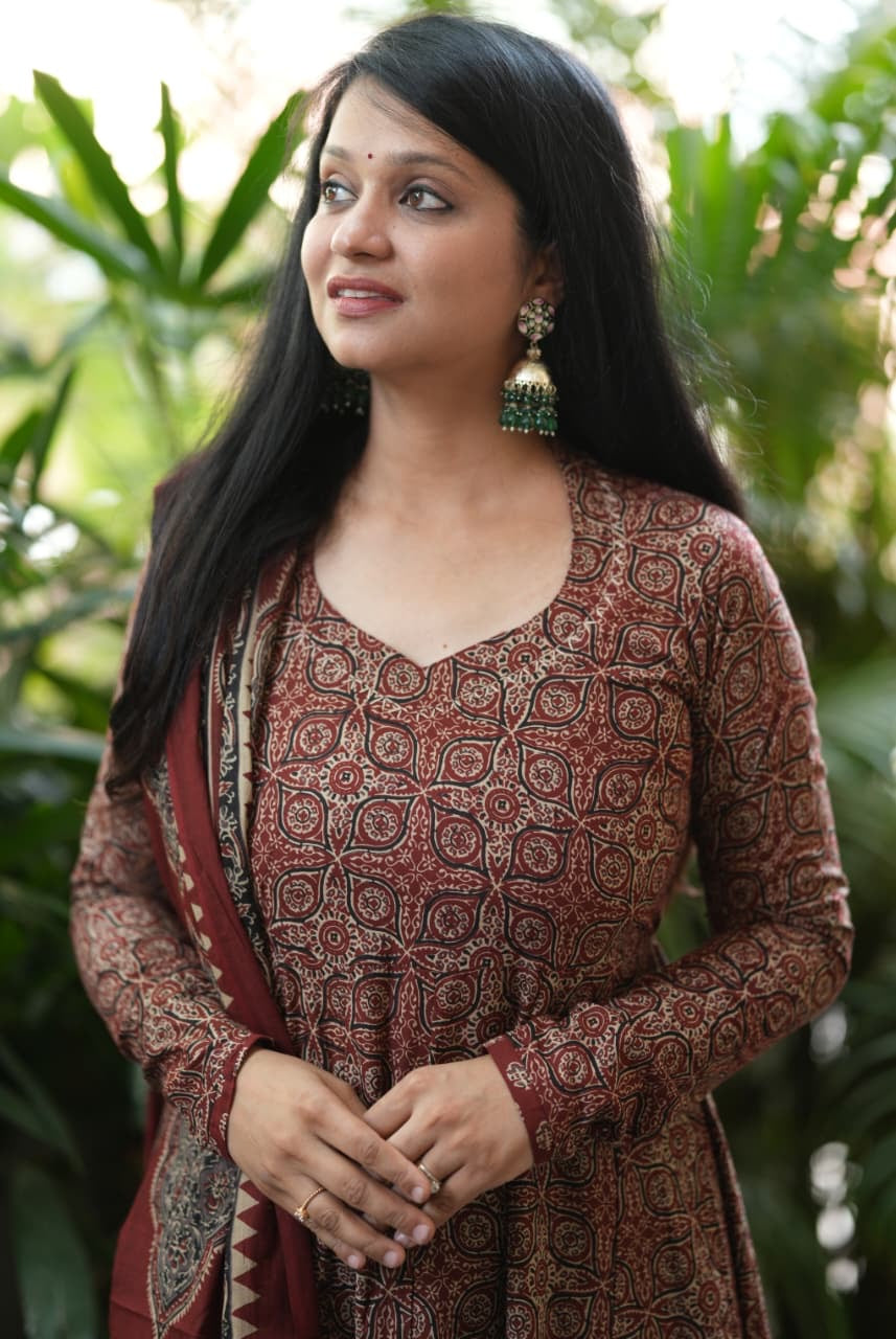 Rust Brown Anarkali Set