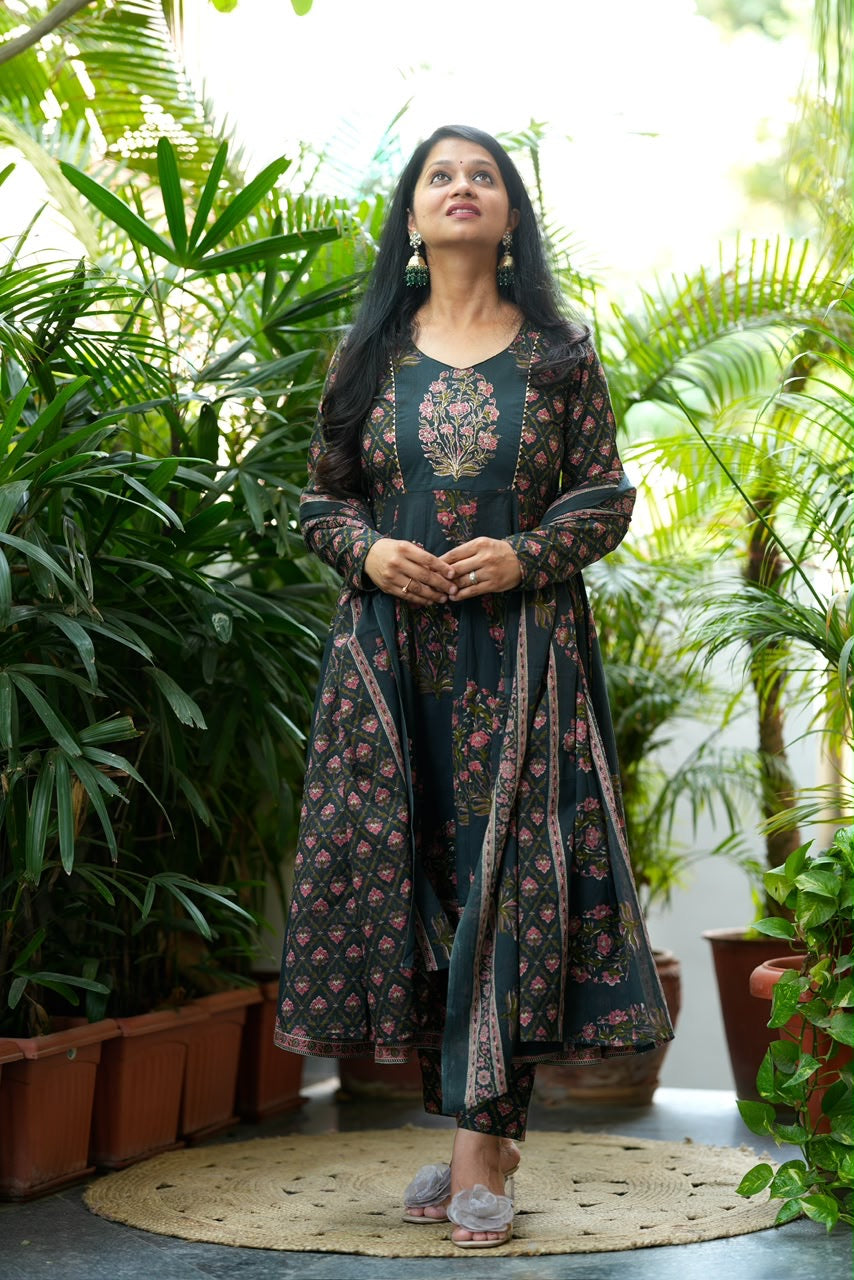 Bottle Green Anarkali set