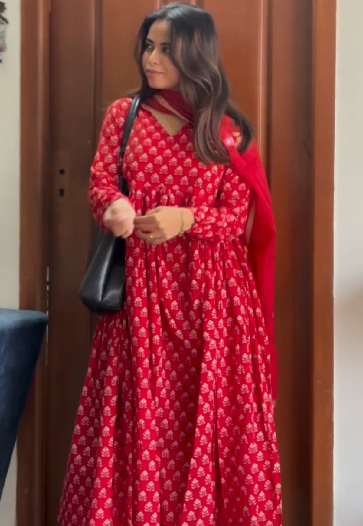 Red Anarkali set