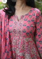 Pink cotton Anarkali set