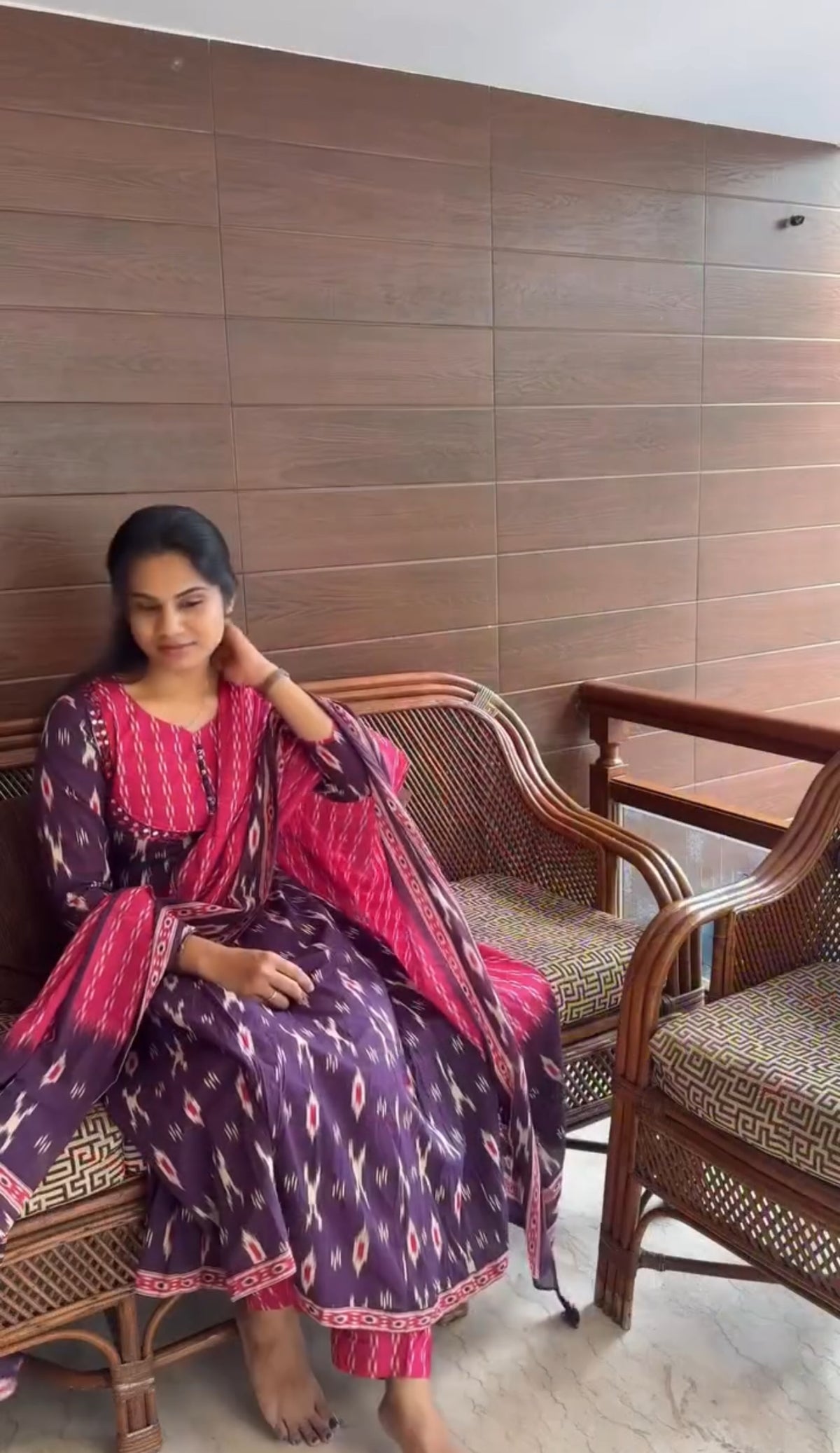 Pink Ikkat Anarkali Set