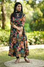 Black Floral Anarkali Set