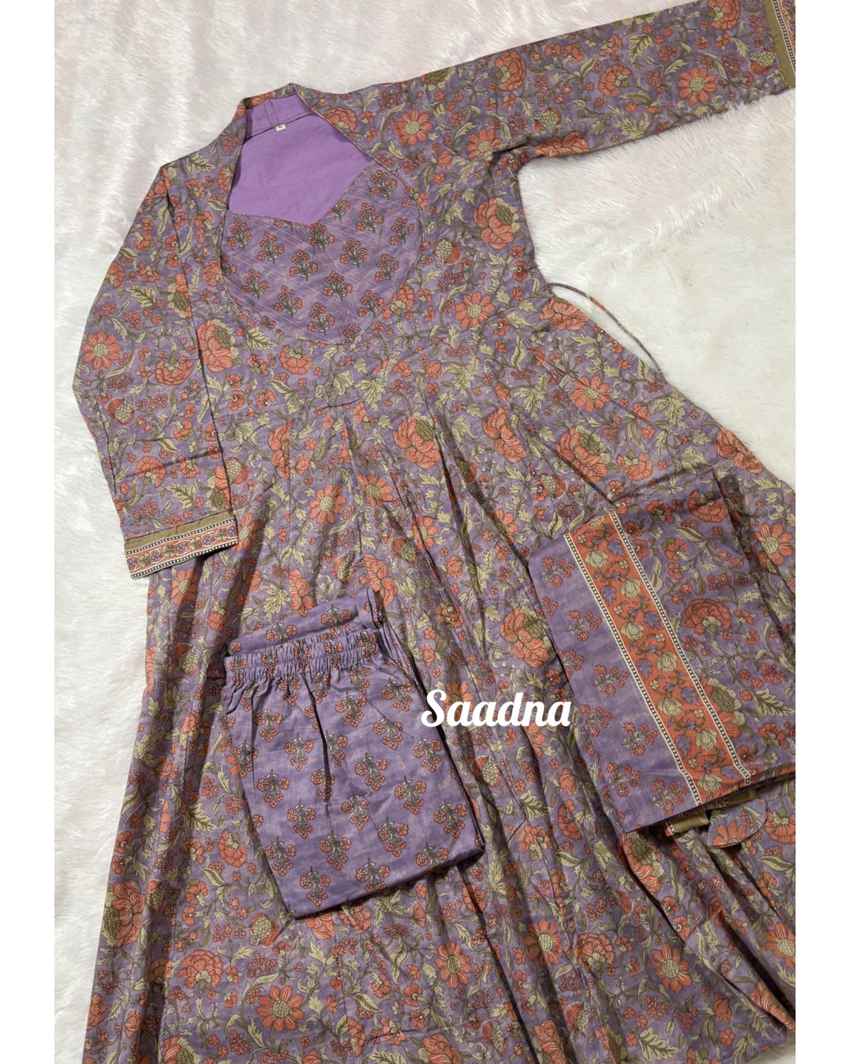Grey lavender Anarkali set