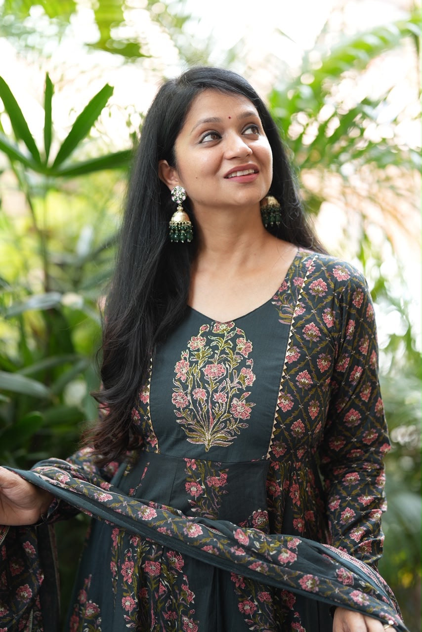 Bottle Green Anarkali set