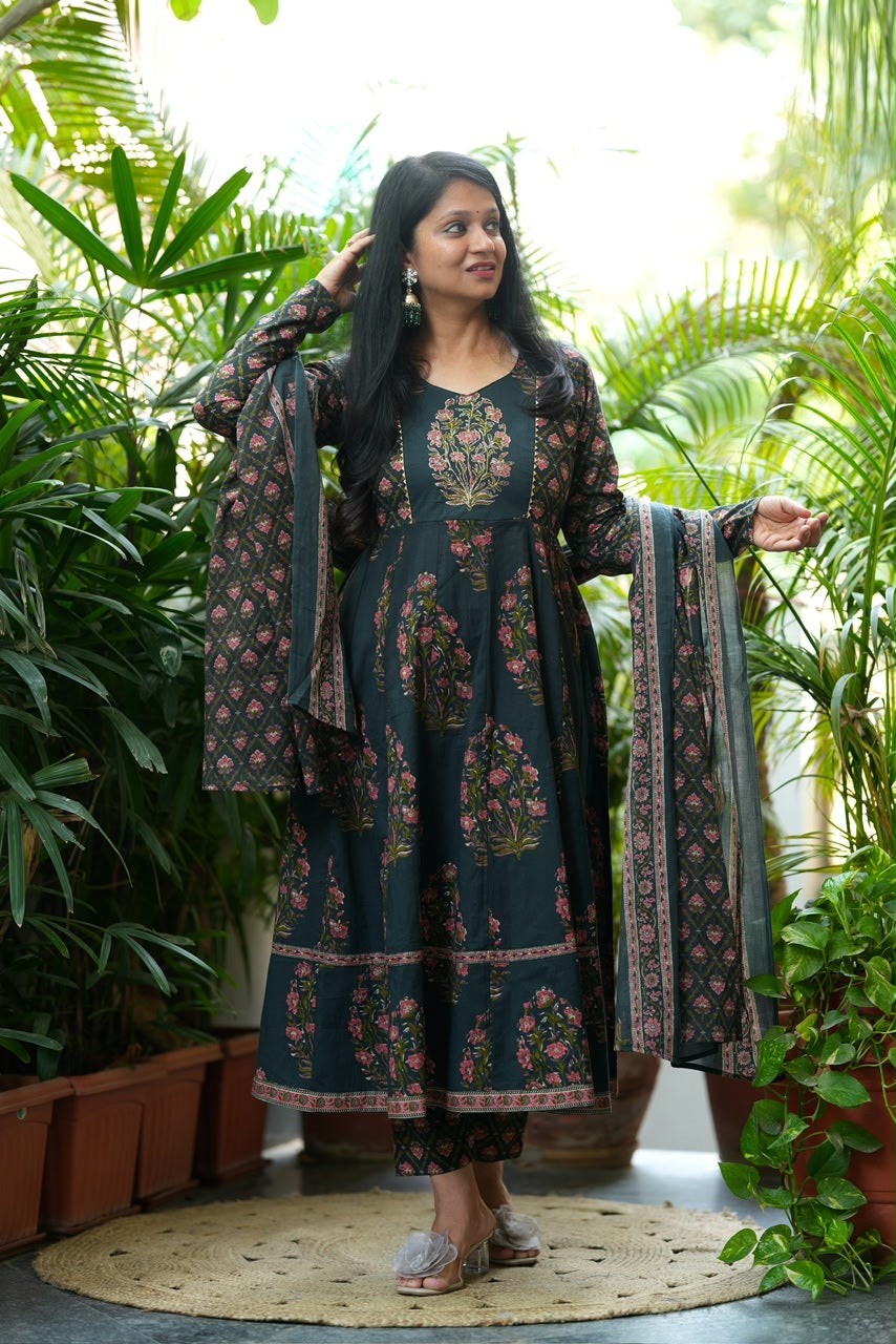Bottle Green Anarkali set