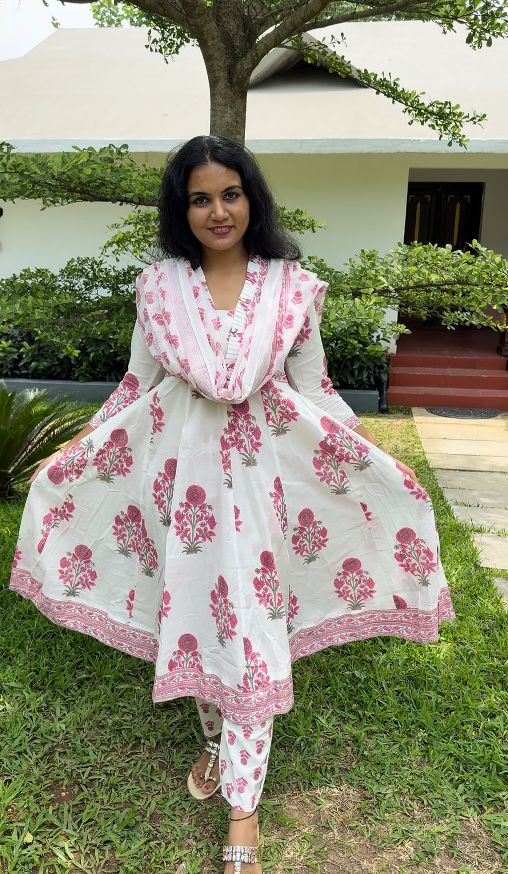 White floral Anarkali set