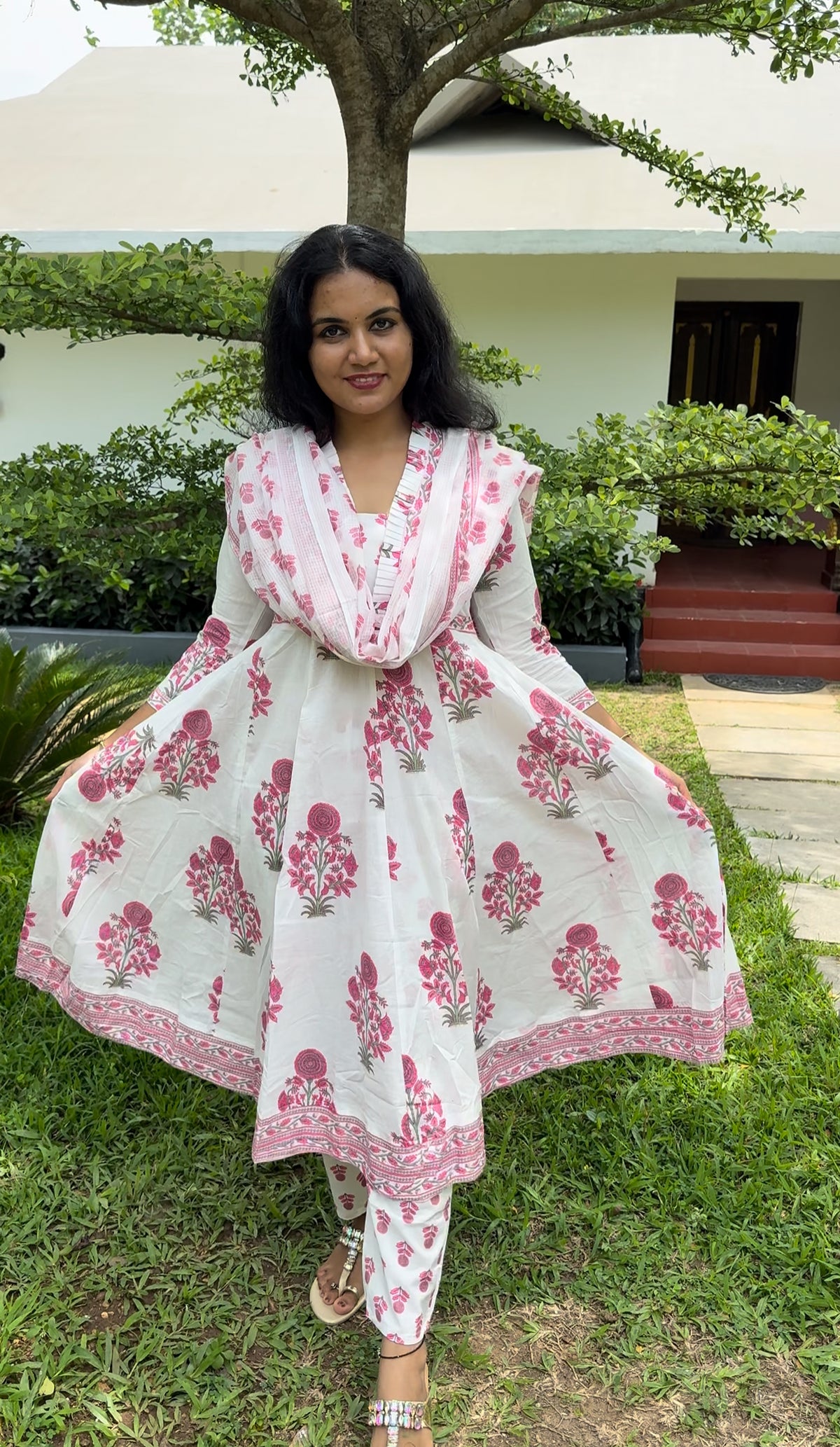 White floral Anarkali set
