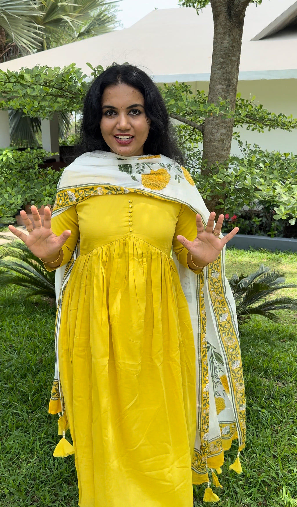 Yellow Cotton Anarkali Set