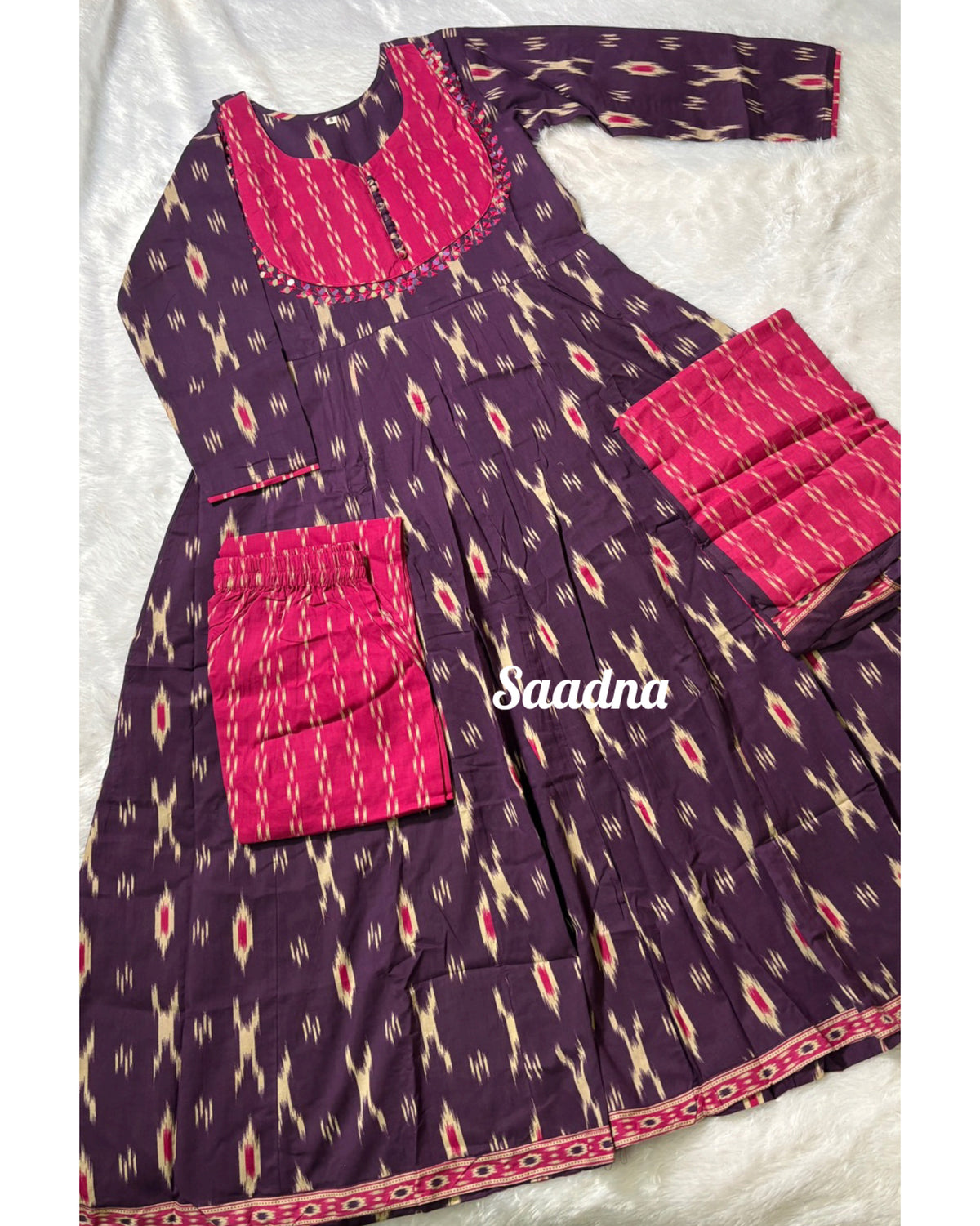 Pink Ikkat Anarkali Set