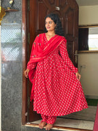 Red Full Sleeves Anarkali Set