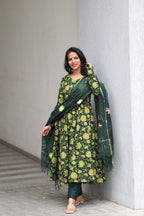 Green Cotton Anarkali Set