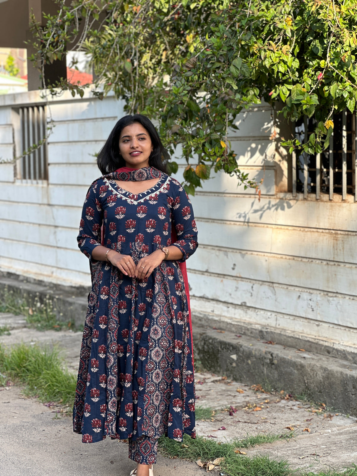 Double Ajrakh Anarkali Set