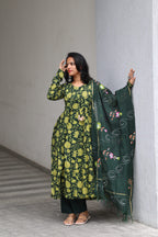 Green Cotton Anarkali Set
