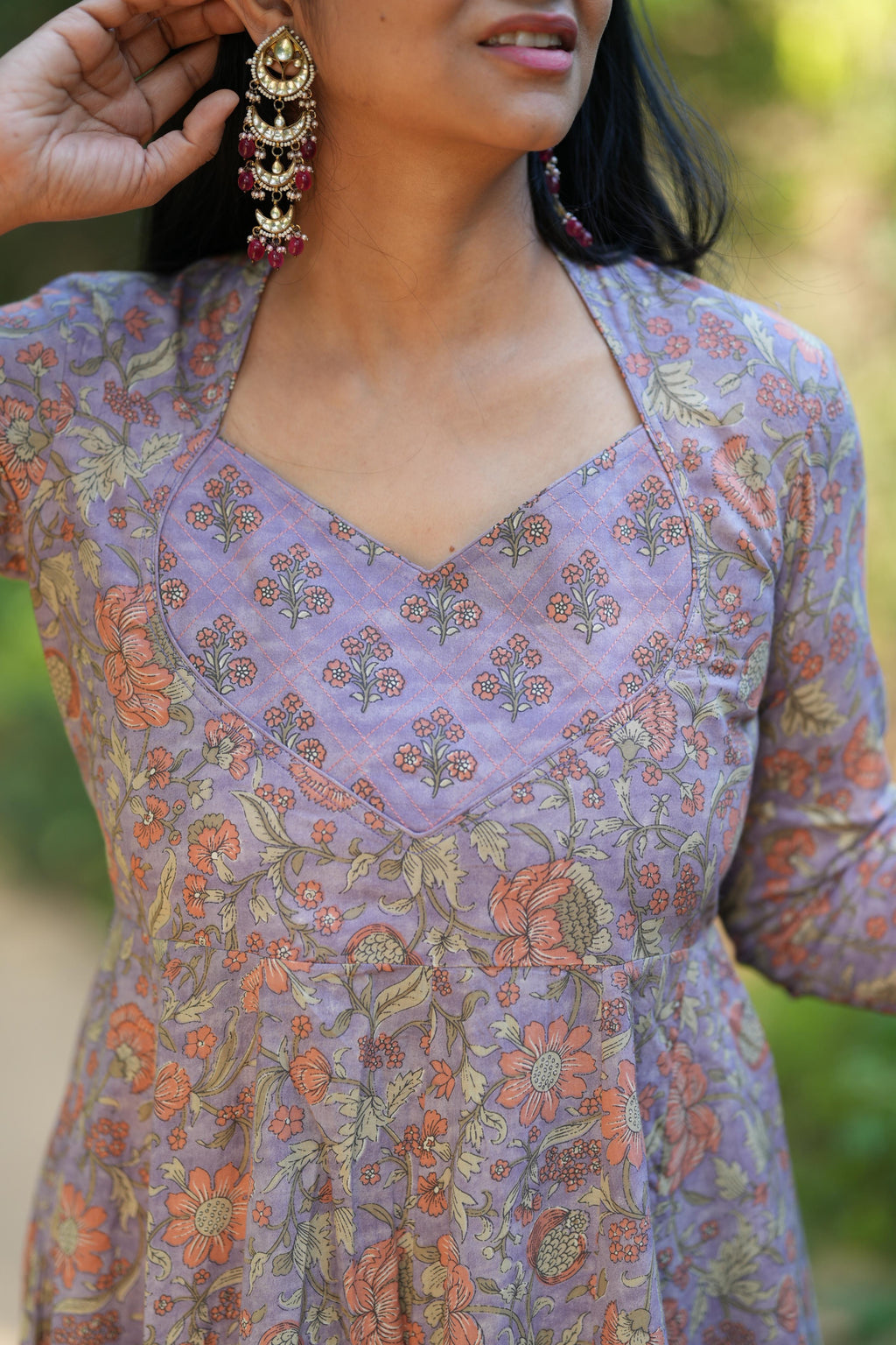 Grey lavender Anarkali set
