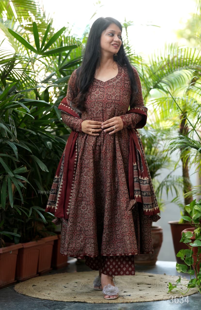 Rust Brown Anarkali Set
