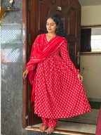 Red Full Sleeves Anarkali Set