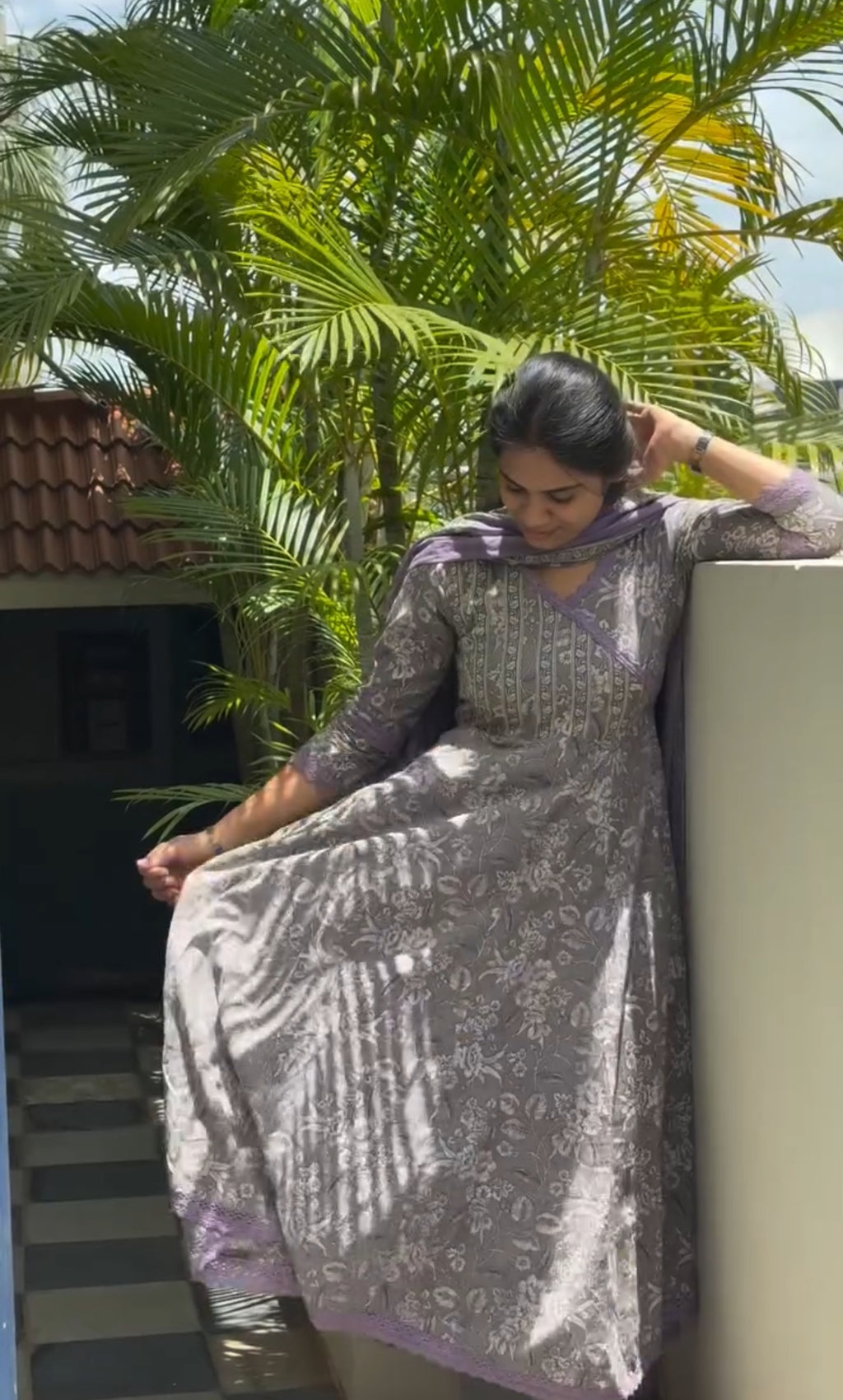 Grey lavender Anarkali Set