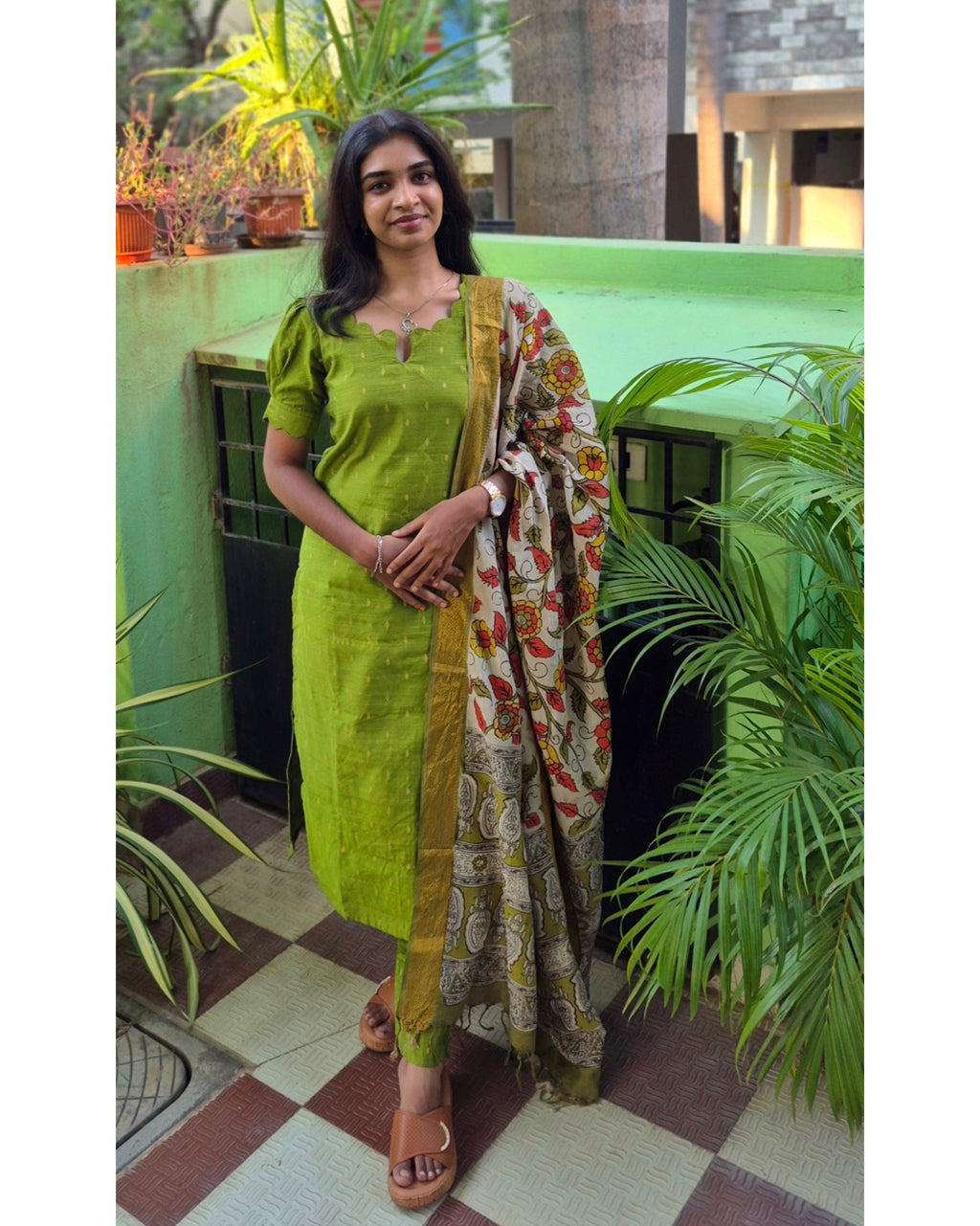 Silk salwar set with kalamkari Dhupatta