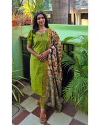 Silk salwar set with kalamkari Dhupatta